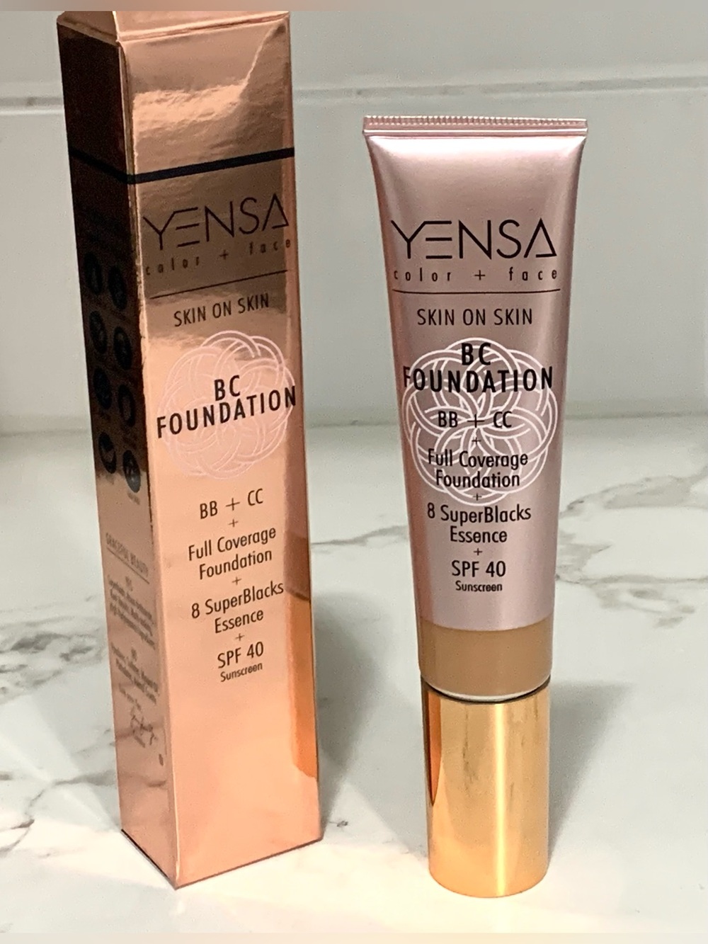 Yensa Skin On Skin BC Foundation in Tan Warm BC + CC Full Coverage + SPF 40